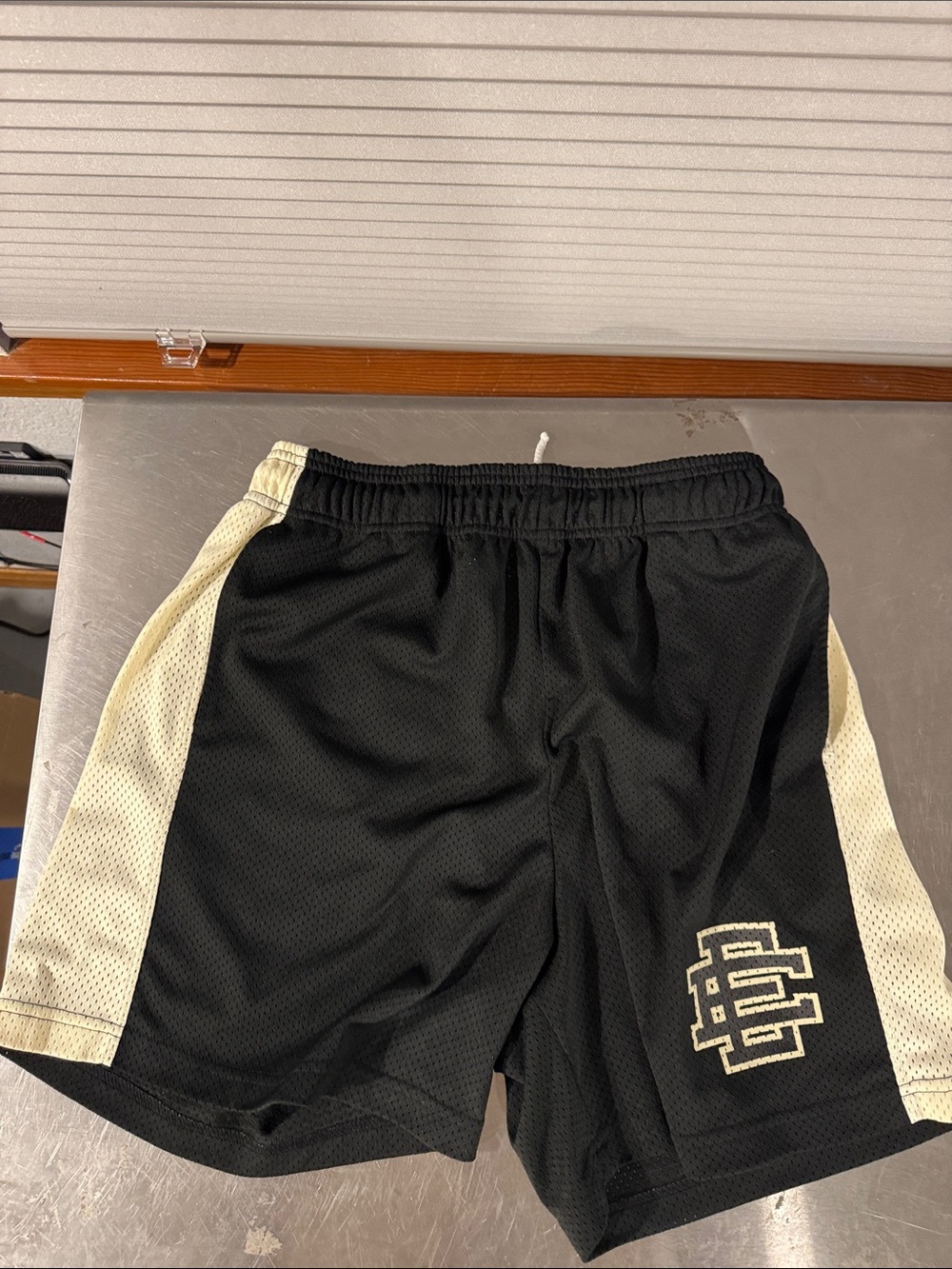 Eric Emanuel Men's Black Athletic Mesh Shorts with Cream Side Panels